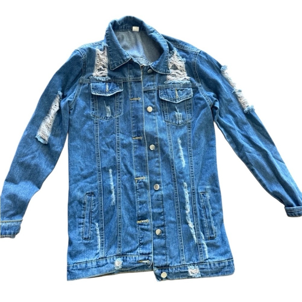 Oversized Distressed Denim Jacket | Size Small